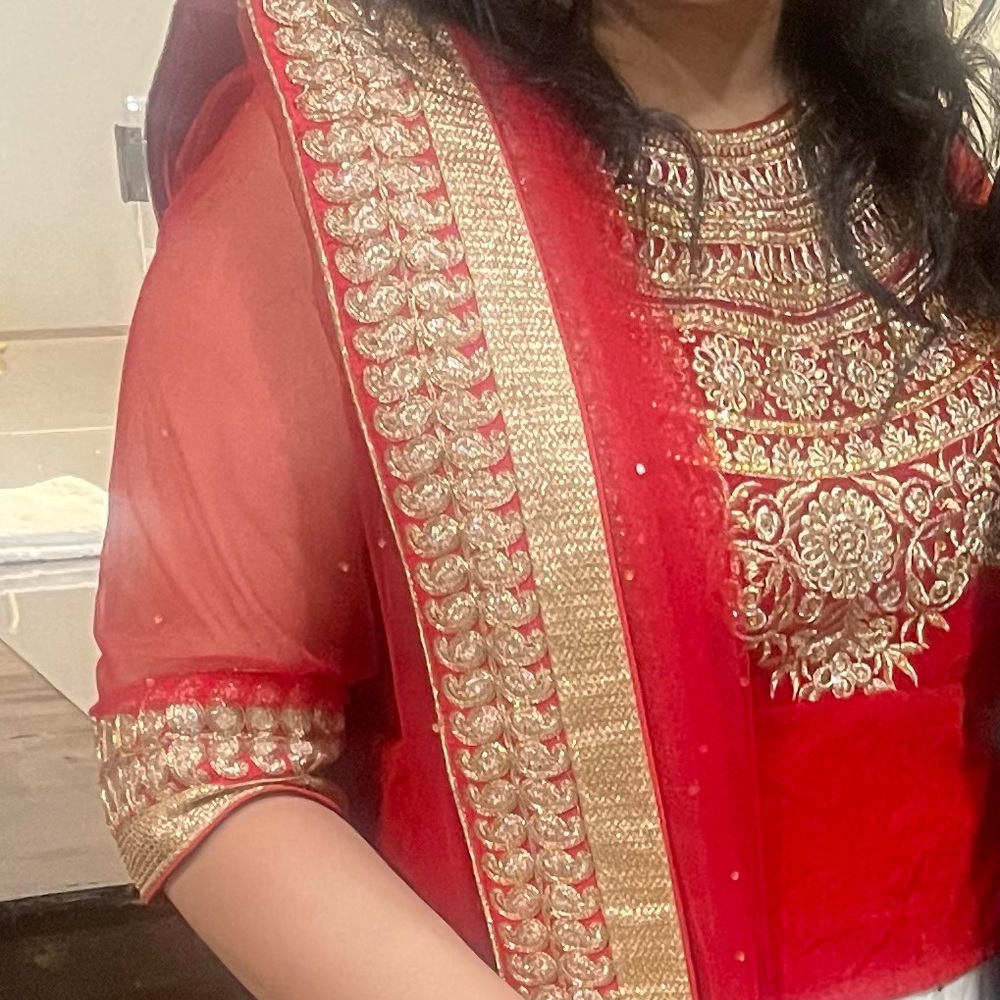 Bridal  Wear - Red & White Lehenga